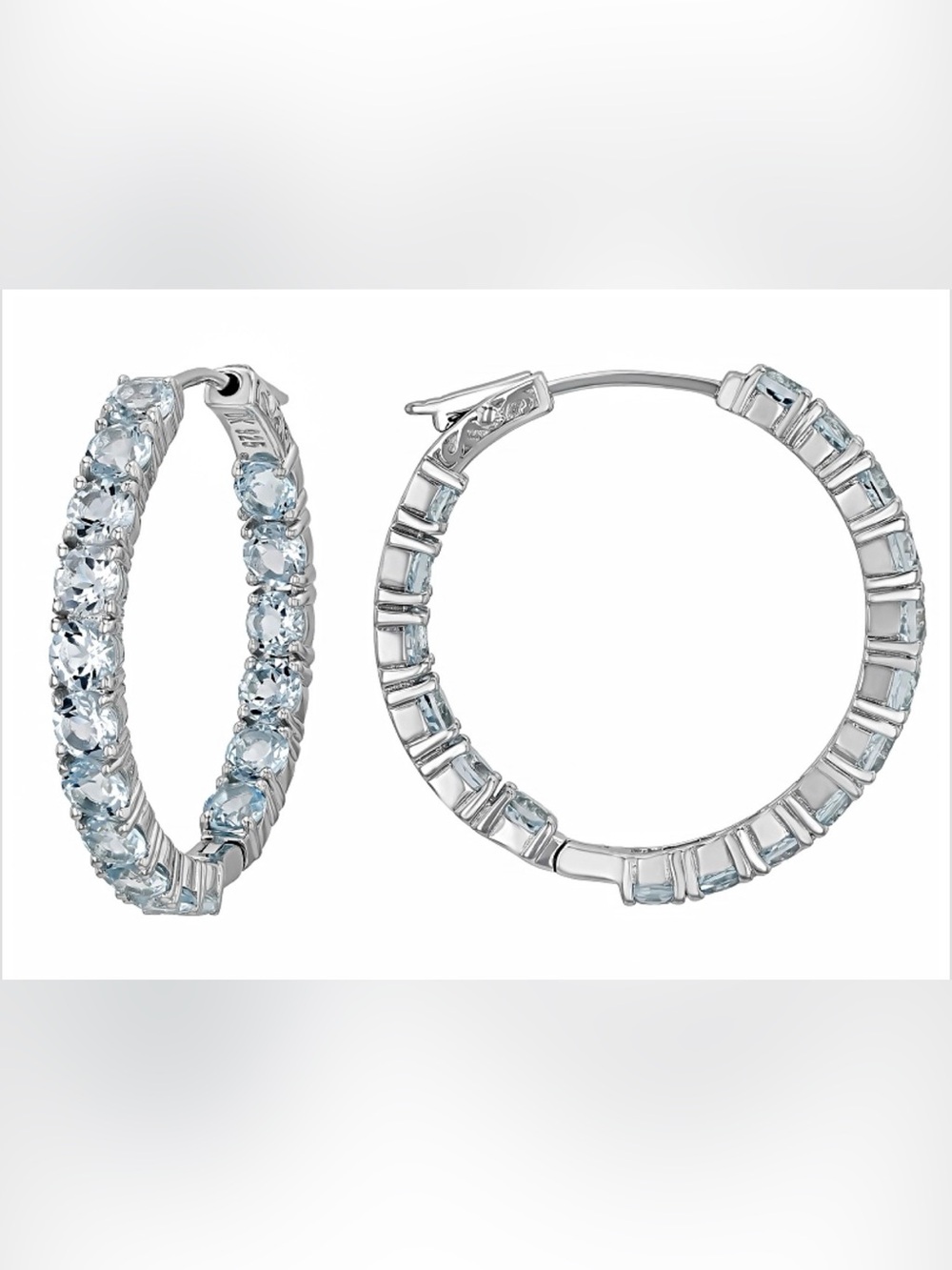 Sky Blue Topaz Rhodium Over Sterling Silver Hoop Earrings 10.20ctw